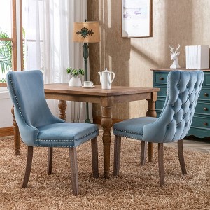 LOVMOR 27.4"Upholstered Wing-Back Dining Chair with Backstitching Nailhead Trim and Solid Wood Legs,Set of 2,Gray - 1 of 4