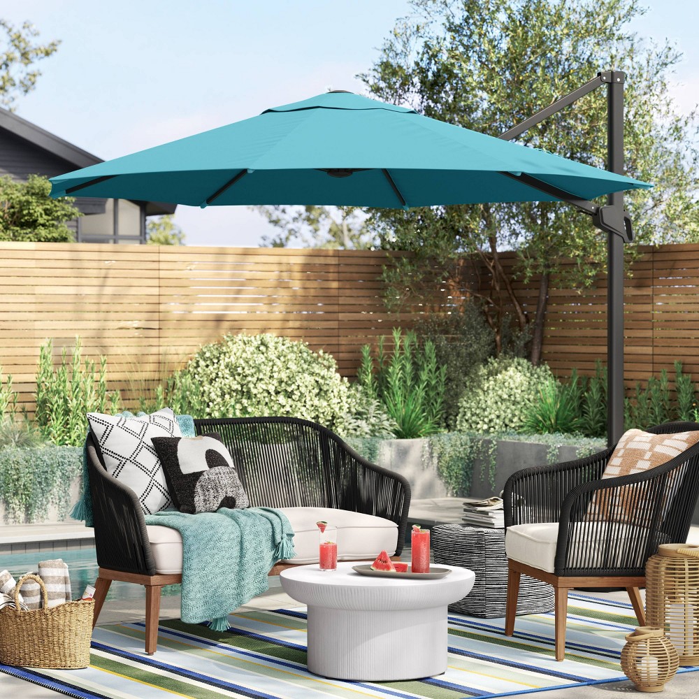 Photos - Parasol 11' Round Offset Outdoor Patio Cantilever Umbrella Turquoise with Black Pole - Threshold™