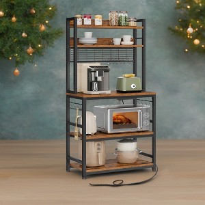 Hutch Bakers Rack with Power Outlet, 14 Hooks Microwave Stand, Adjustable Coffee Bar , Kitchen Storage Shelf, 15.7 x 31.5 x 66.9 Inches - 1 of 4