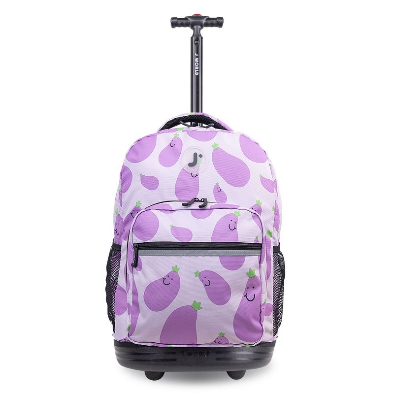 JWorld Sunrise 18&#34; Rolling Backpack - Mr. Eggplant: Wheeled Book Bag for Tweens & Teens, Gender Neutral, Purple, 1 of 7