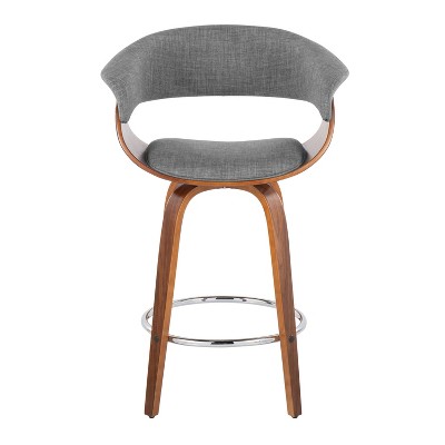 Light Gray Walnut Wood Swivel Counter Stools with Chrome Footrest, Set of 2