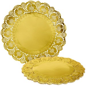 Juvale 60 Pack Round Paper Placemats for Dining Table, Formal Events, Decorative Gold Lace Paper Doilies for Cakes, Desserts, and Baked Goods, 12 in - 1 of 4