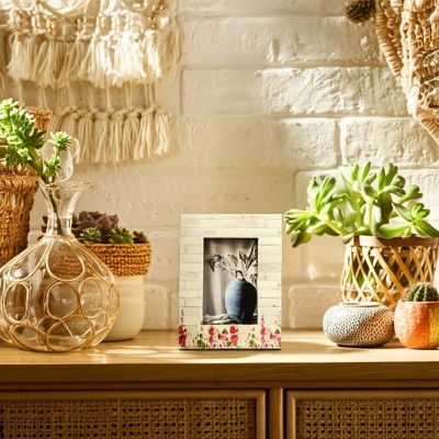 Boho Floral Picture Frame - Decorative Photo Frame with Resin Accents - Vintage Aesthetic for Home, Office, Bedroom, Living Room