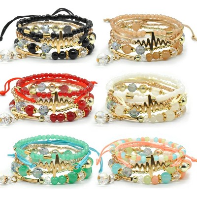 6 Sets Bohemian Stackable Stretch Bracelets Multi-color Boho Jewelry for Women with Various Charms