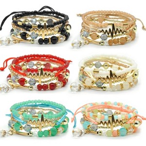 6 Sets Bohemian Stackable Stretch Bracelets Multi-color Boho Jewelry for Women with Various Charms - 1 of 4