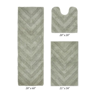 Hugo 3-Piece Bath Rug Set 100% Premium Cotton Tufted Chevron Pattern Bathmats for Bathroom, Super Soft Absorbent Machine Washable