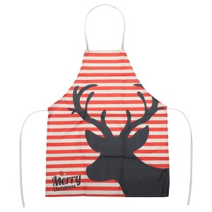 Unique Bargains Christmas Aprons Christmas Celebration in English Elk Linen Red BeigeBlack 21.65"x26.77" 1 Pcs - 1 of 4