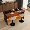 Modern Black Kitchen Island Dining Table with LED Lights and 2 Brown Bar Stools, Faux Marble Counter Height Set for Eat-in Kitchen-3irtyhousy - 3 of 4
