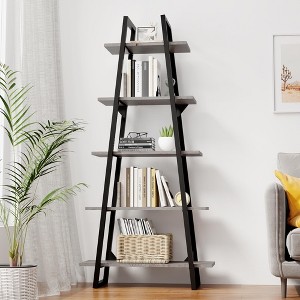 5 Tier Bookshelf, Tall Bookcase Shelf, Industrial Ladder Bookshelf, Open Standing Display Shelves for Bedroom - 1 of 4