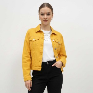 Women's Solid Color Denim Jacket with Pockets – Long Sleeve Button Front Casual Outerwear by Cherie Code - 1 of 4