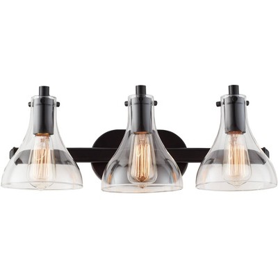 Black Metal 3-Light Wall Fixture with Clear Glass Shades