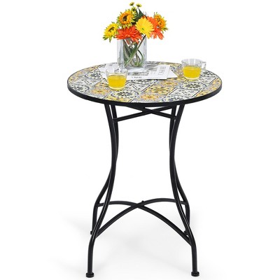 Costway 28.5'' Patio Round Mosaic Bistro Table Plant Stand Flower Pattern Garden