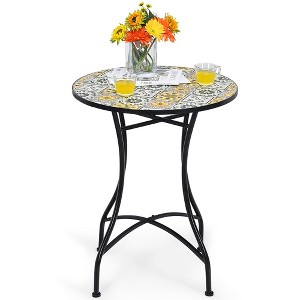 Costway 28.5'' Patio Round Mosaic Bistro Table Plant Stand Flower Pattern Garden - 1 of 4