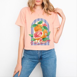 S.W.Smiley Fruits and Stripes - Women's Boxy Crop Top Graphic T-Shirt - 1 of 4