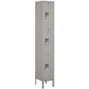 Salsbury Industries Assembled 3-Tier Standard Metal Locker with One Wide Storage Unit, 6-Feet High by 15-Inch Deep, Gray