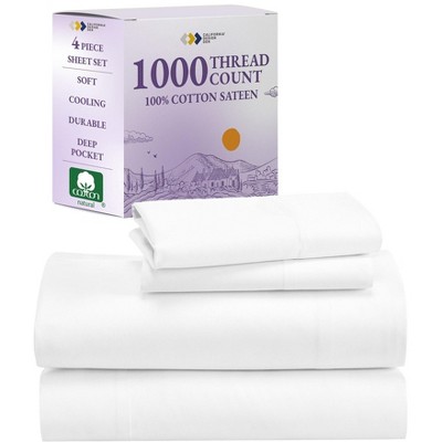 Luxury 1000 Thread Count Bed Sheets Set - 100% Cotton Sateen - Soft, Thick & Deep Pocket by California Design Den