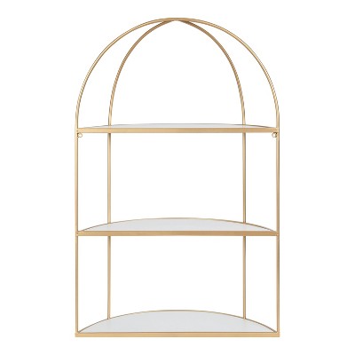 White and Gold Tiered Wall Shelf with Arched Metal Frame