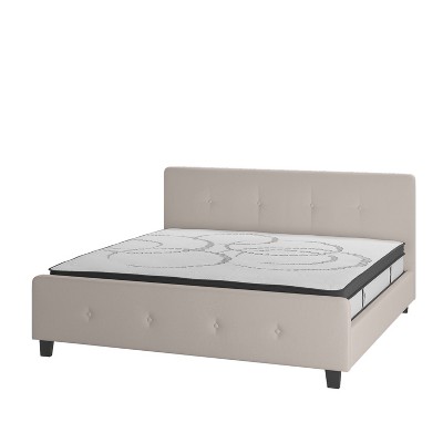 Flash Furniture Tribeca Tufted Upholstered Platform Bed with 10 Inch CertiPUR-US Certified Foam and Pocket Spring Mattress