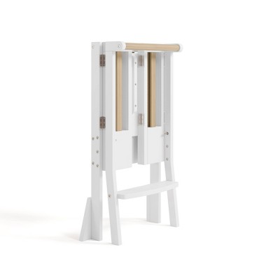 White and Driftwood Foldable Wooden Toddler Step Stool
