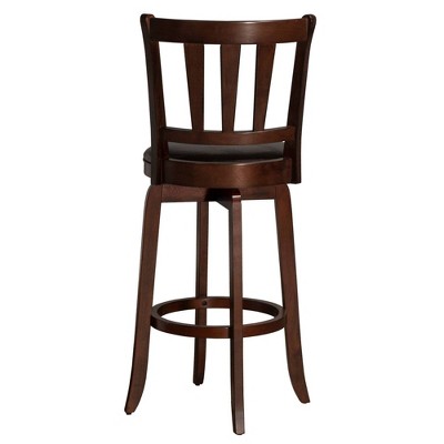 Cherry Wood Swivel Barstool with Brown Leather Seat