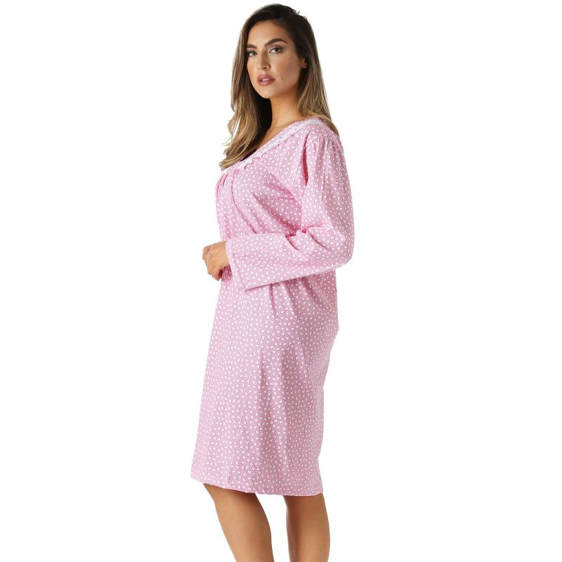 Just Love Womens Long Sleeve Cotton Nightgown - V Neck PJ Sleepwear with Lace Trim, 2 of 4