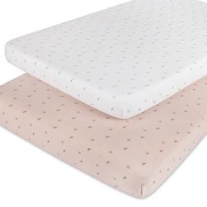 Aurora Fitted Sheet Set - 2 pk - 100% Jersey Knit Cotton - Floral Printed - 1 of 3