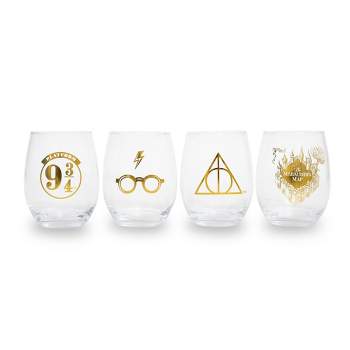 Silver Buffalo Harry Potter Icons Stemless Wine Glasses, Set Of 4 | Each Holds 20 Ounces