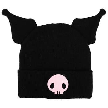 Kuromi Cuffed knitted Embroidered Logo With 3D Plush Horns Beanie Hat