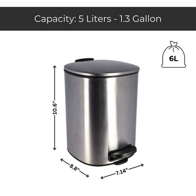 Large Chrome Metal Trash Can with Silent Soft Close Lid and Foot Pedal