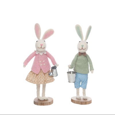 Gallerie II Garden Spring Easter Bunny Rabbit Couple Assortment of 2 Figurines Decoration