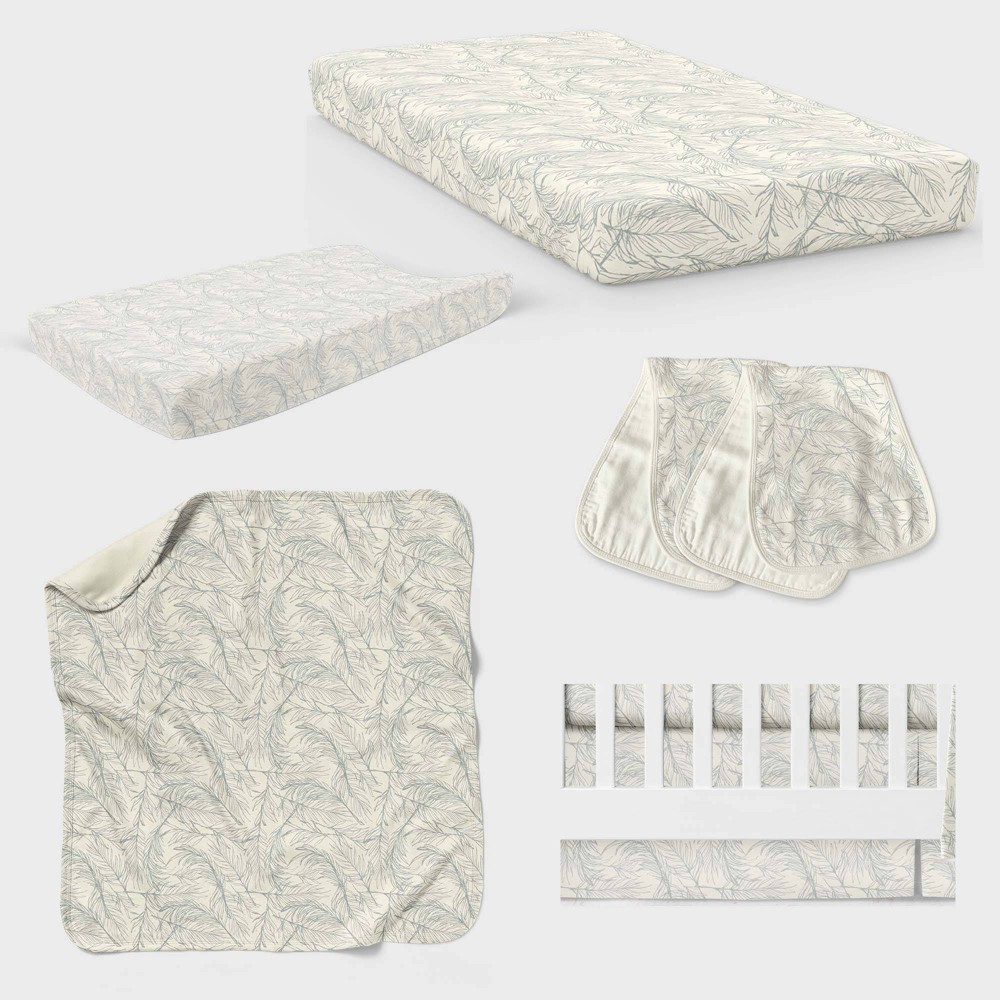 Photos - Bed Linen goumikids Coastal Organic Bedding Set - 5pc: Standard Crib/Toddler, Botanical Pattern, 200 Thread Count