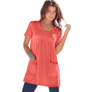 Roaman's Women's Plus Size Two Pocket Soft Knit Tunic - 1 of 4