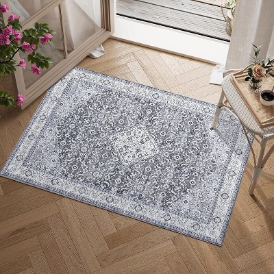 Modern Abstract Area Rugs: Machine Washable Low Pile Carpet, Neutral Non-Shedding Rug for Bedroom, Living Room, Kitchen, Dorm & Entryway