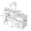 Resenkos 3-in-1 Makeup Vanity Desk with Flip-Top Mirror, LED Lighting, Adjustable Length & Ample Drawers, White - 3 of 4