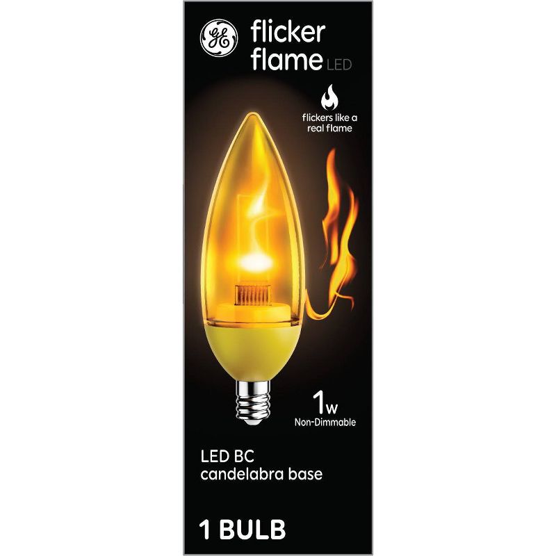 GE Flicker Flame LED Light Bulb 1W Candelabra Base Flickers Light a Flame, 1 of 5