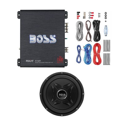 Boss Audio Systems Riot 1100-Watt Monoblock MOSFET Class A/B Amplifier & CXX12 12" 1000 Watt 32Hz 4-Ohm Car Stereo Audio Power Subwoofer