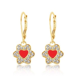 Chanteur Hypoallergenic Kids Jewelry Accessories Heart Flower Heart CZ Yellow Gold Brass Plating Earrings leverback is made from 925 Sterling silver - 1 of 1