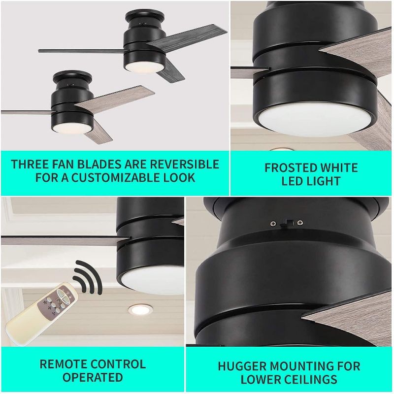 42" Matte Black Ceiling Fan with Frosted White Glass Light (Includes Remote)- Hearth Brands, 4 of 8