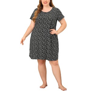Agnes Orinda Women's Plus Size Short Sleeve Floral Pattern Round Neck Nightgown - 1 of 4