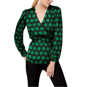 I.N.C International Concepts Womens Dot Print Wrap Blouse, Green, Small - 1 of 1