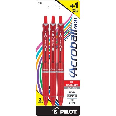 Pilot 3pk Acroball Colors Ballpoint Pens Medium Point 1.0mm Red Ink