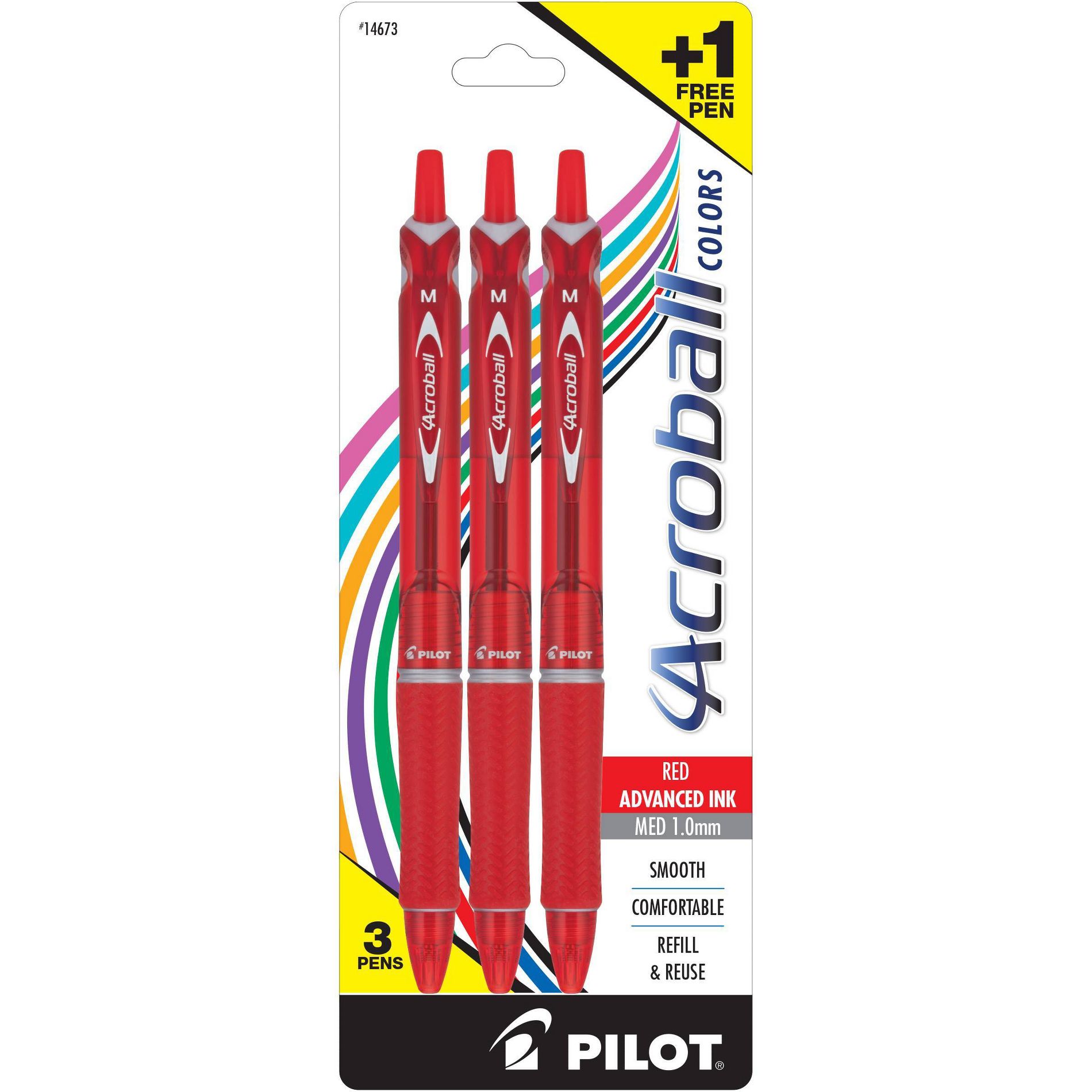 Pilot 3pk Acroball Colors Ballpoint Pens Medium Point 1.0mm Red Ink