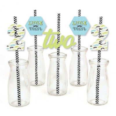 Big Dot of Happiness 2nd Birthday Dashing Little Man Mustache Party - Paper Straw Decor - Second Birthday Party Striped Decorative Straws - Set of 24