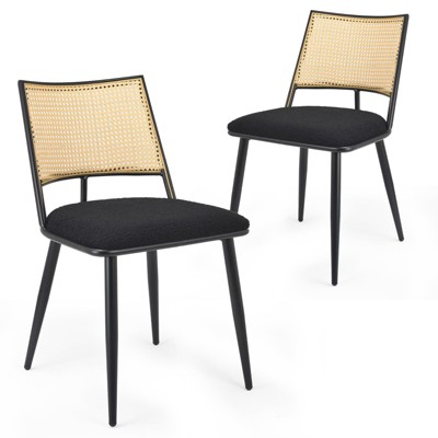 FURNIinspire Accent Chairs Set of 2, Mid-Century Modern Kitchen Chairs with Rattan Backrest, Kitchen, Living Room, Black, 21.3"*19.3"*31.1"