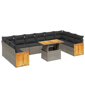 vidaXL 11 Piece Patio Sofa Set with Cushions Gray Poly Rattan - 1 of 4