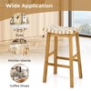 Tangkula 4 PCS Woven Bar Stools Faux PU Leather Bar Height Saddle Stools with Woven Curved Seat Wood Barstools - 4 of 4