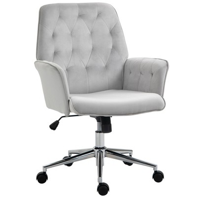 Vinsetto Modern Mid-Back Tufted Velvet Fabric Home Office Task Chair with Arms Swivel Adjustable - Grey