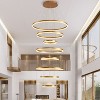 BAOURE Modern LED Chandelier 8 Ring Gold LED Pendant Light Adjustable Height Hanging Ceiling Light Fixture Dimmable Chandelier for High Ceiling - 2 of 4