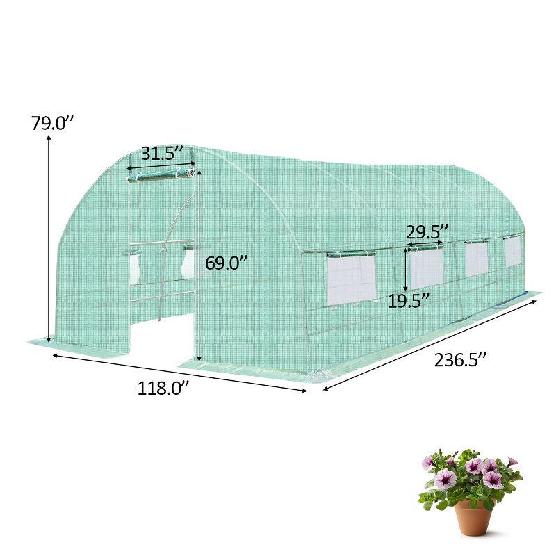 10'X6.5'X20' Walk-in Greenhouse Backyard Grow Tents Steel Frame 8 Windows, 2 of 11