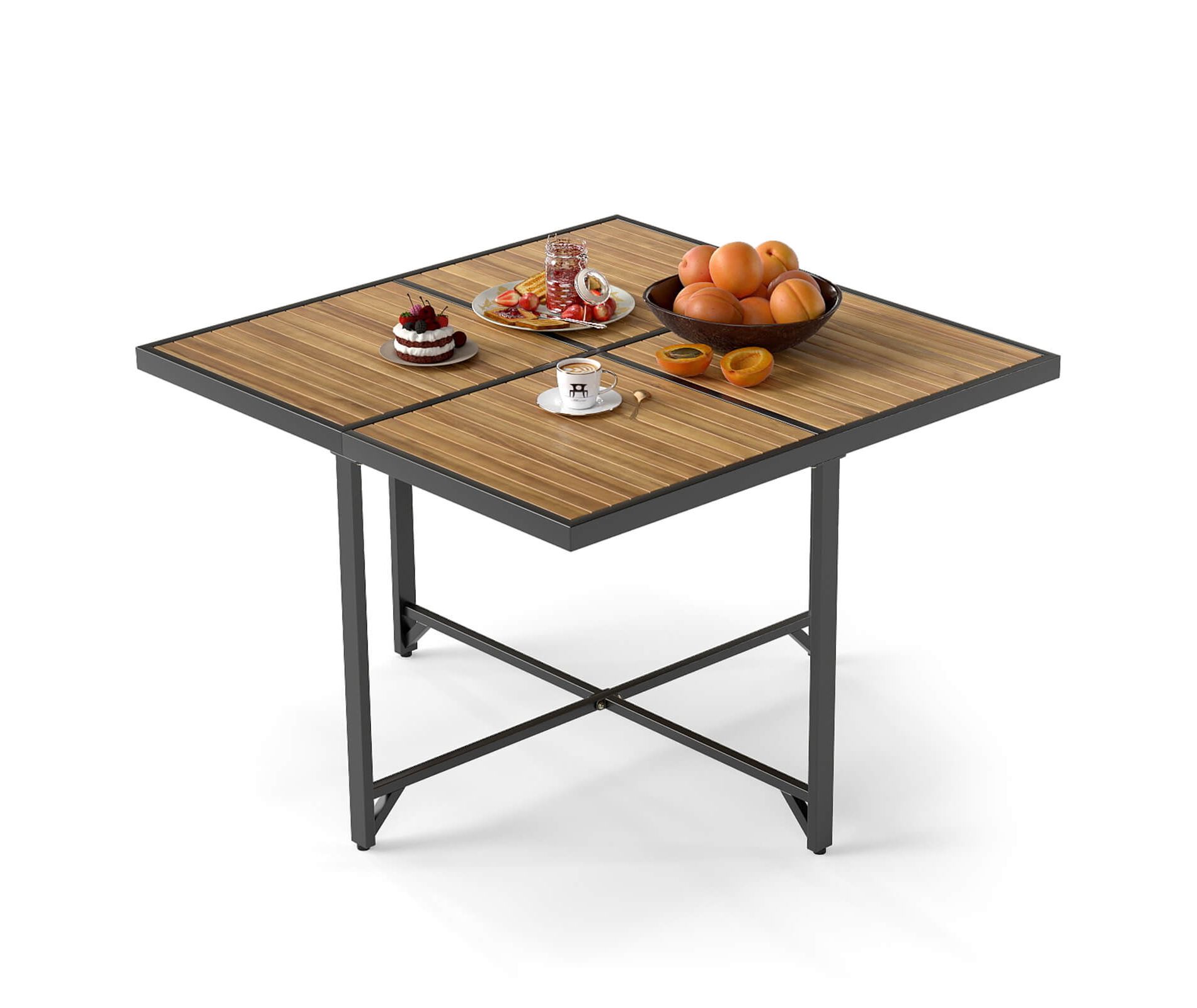 Costway 43.5” Square Patio Table with Metal Legs, Slatted Tabletop, Adjustable Foot Pads